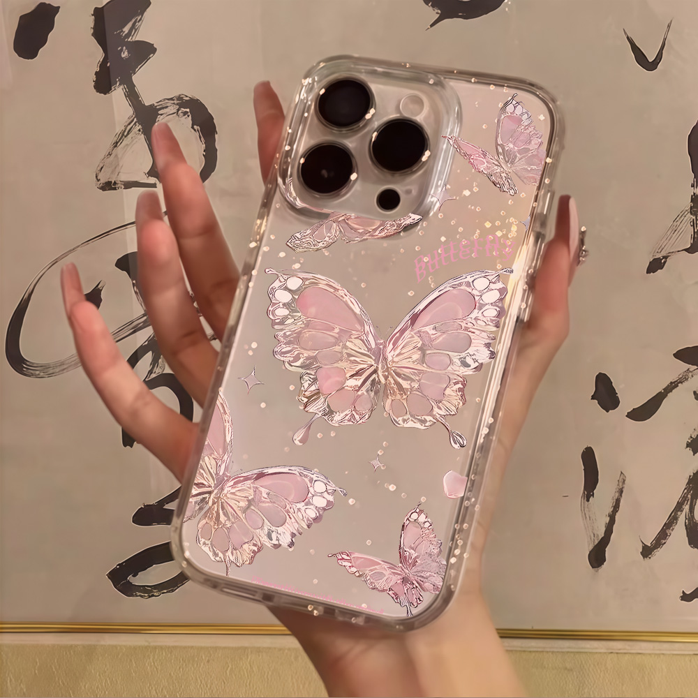 Pink Butterfly Clear Glitter P - Clear Shockproof Bumper Case recension och pris