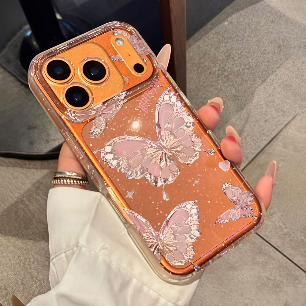 Pink Butterfly Clear Glitter P - Clear Shockproof Bumper Case recension och pris